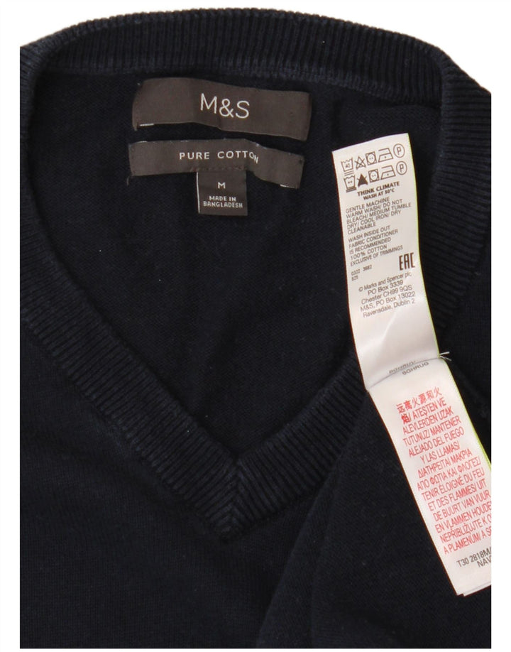 Pulover cu decolteu în V pentru bărbați Marks & Spencer, bumbac mediu albastru bleumarin
