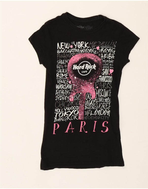 Tricou grafic Paris pentru femei Hard Rock Cafe Top UK 8 Bumbac negru mic