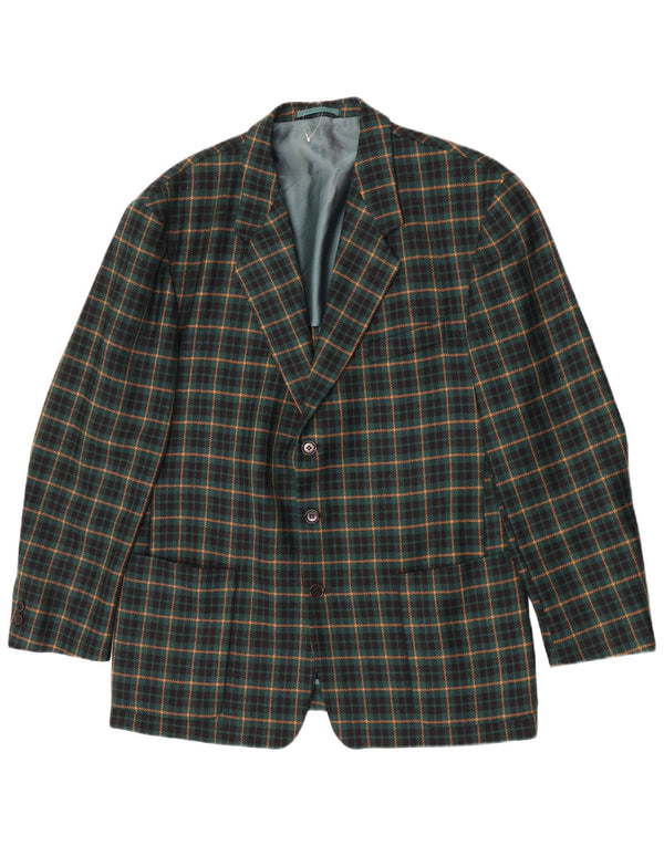 Jachetă vintage pentru bărbați cu 3 nasturi, UK 40, lână cu carouri mari, verde