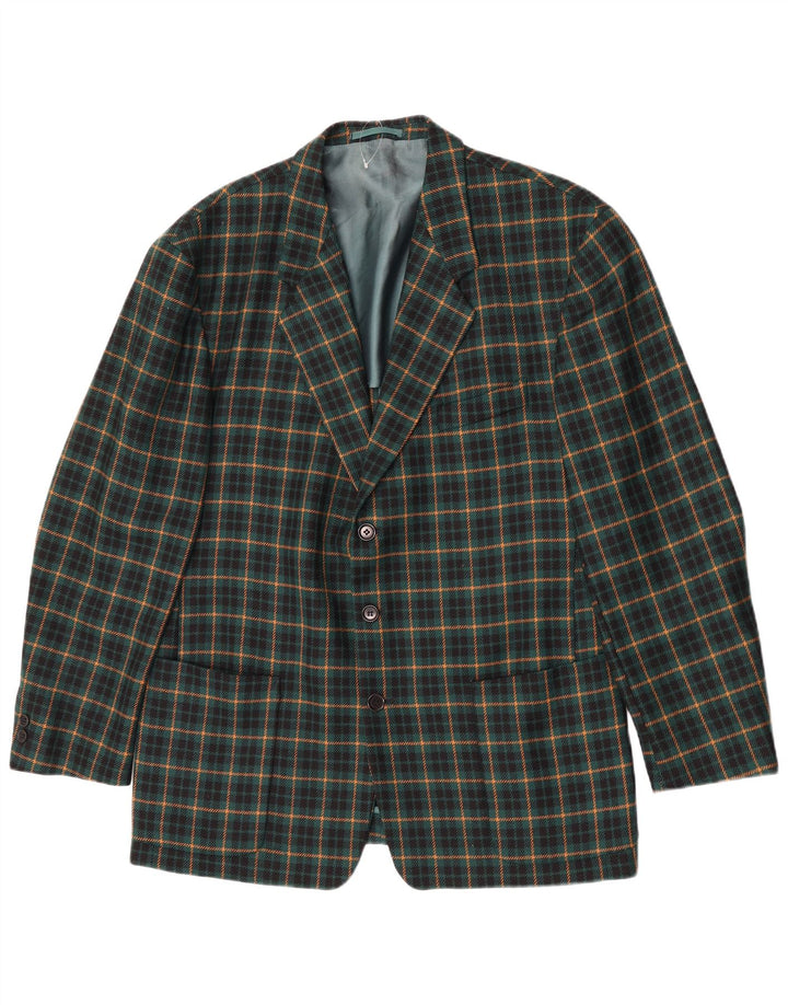 Jachetă vintage pentru bărbați cu 3 nasturi, UK 40, lână cu carouri mari, verde