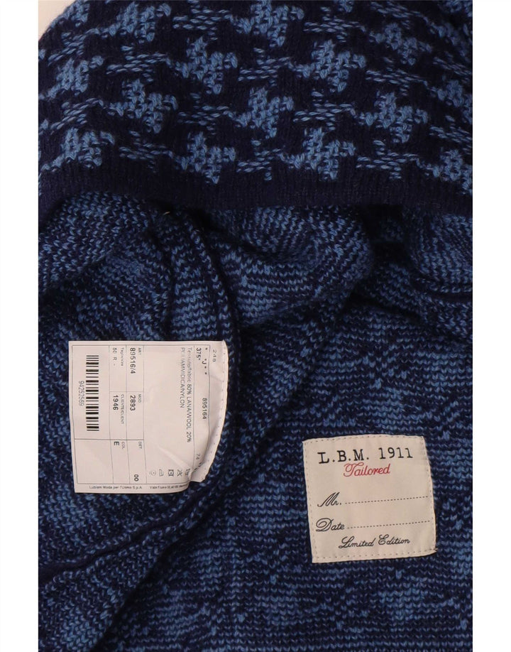 Pulover Cardigan Vintage pentru bărbați IT 50 Lână cu picior de găin albastru mediu