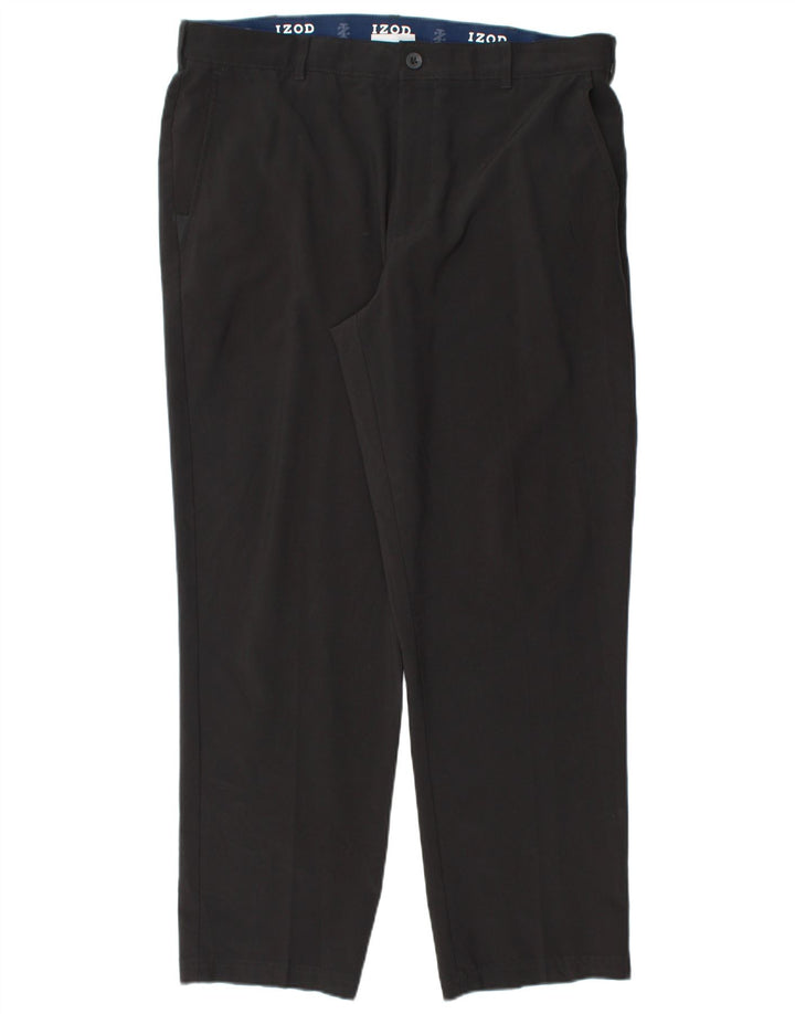 IZOD Mens Straight Chino Trousers W36 L32 Black Polyester