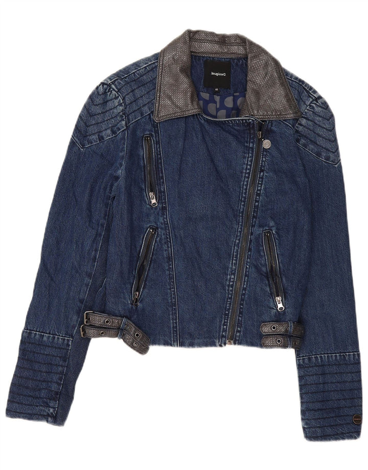Jachetă Desigual Crop Denim EU 40 Medium Bleumarin Bumbac Floral