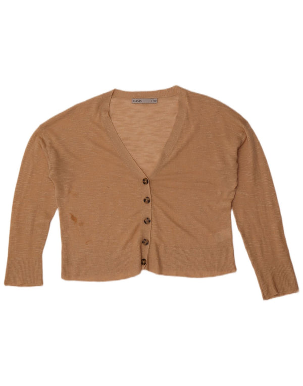 Pulover cardigan crop Oasis pentru femei UK 14 Medium Bej Viscoză cu pături