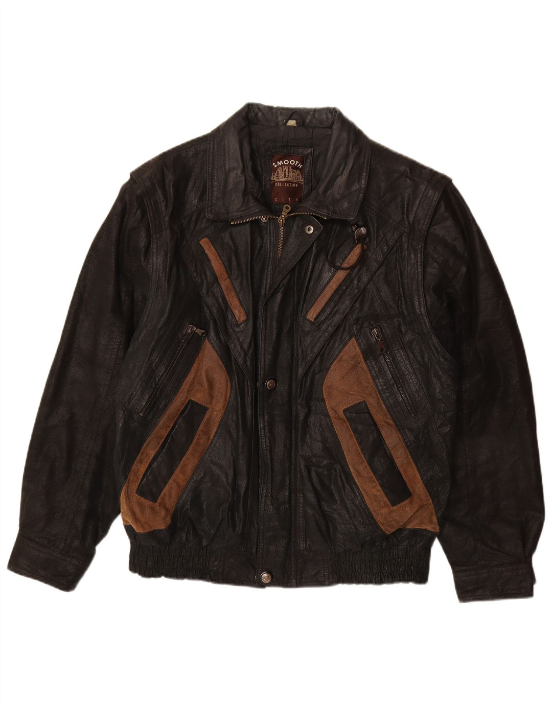 Jachetă de piele pentru bărbați VINTAGE UK 40, mare, neagră, color block