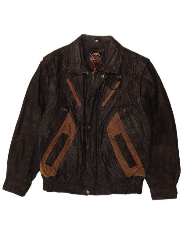 Jachetă de piele pentru bărbați VINTAGE UK 40, mare, neagră, color block