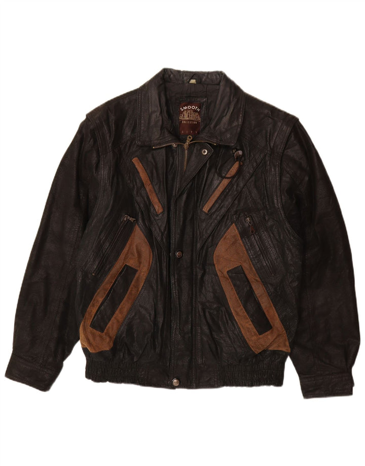 Jachetă de piele pentru bărbați VINTAGE UK 40, mare, neagră, color block