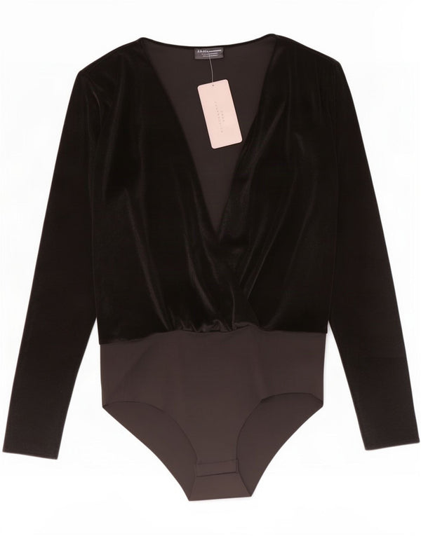 Body cu mânecă lungă din velur pentru femei Zara UK 12 Medium Black Colorblock