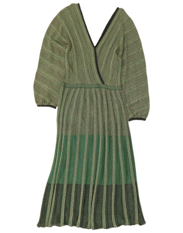 Rochie maxi cu mânecă lungă din tricot vintage pentru femei IT 42 Medium Green Dunge