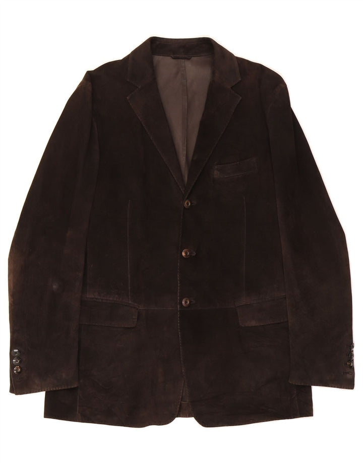 BRUNO MAGLI Mens Suede 3 Button Blazer Jacket UK 38 Medium Brown Classic Vintage Bruno Magli and Second-Hand Bruno Magli from Messina Hembry 