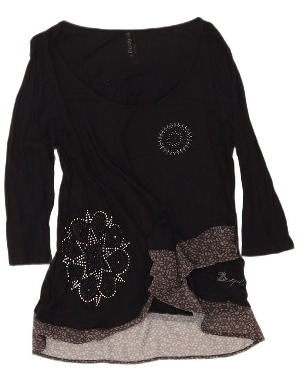 DESIGUAL Top grafic pentru femei cu mâneci 3/4 UK 18 XL, negru, viscoză cu imprimeu animal