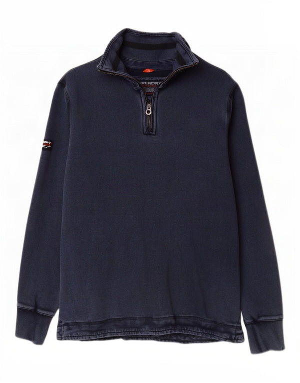 Pulover pentru bărbați Superdry, cu fermoar, cu gât, bumbac, albastru bleumarin