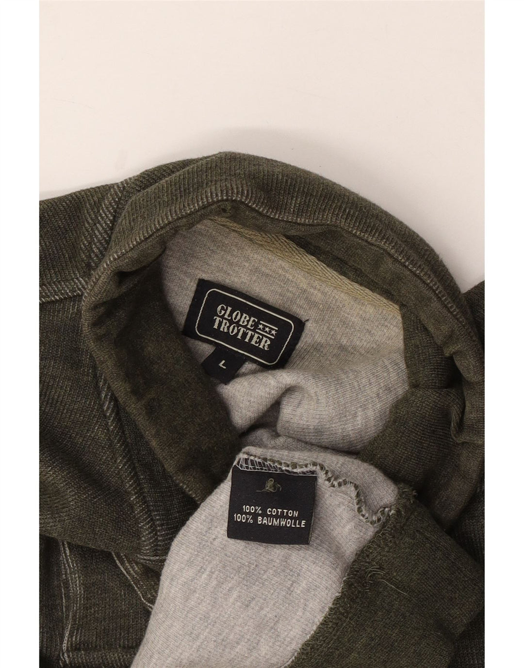 Globe Trotter Hanorac pentru bărbați cu gât cu nasturi Pulover mare bumbac kaki