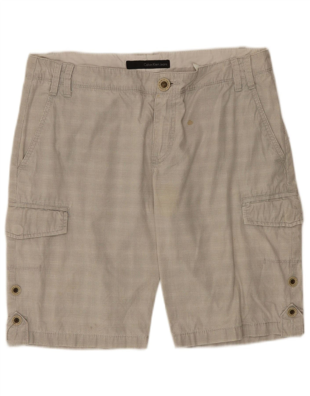 CALVIN KLEIN Mens Cargo Shorts W33 Medium  Grey Check Cotton