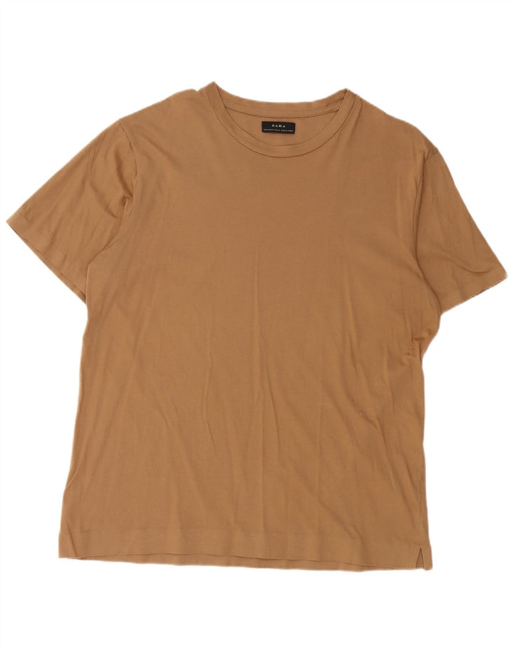 ZARA Mens T-Shirt Top XL Brown Cotton
