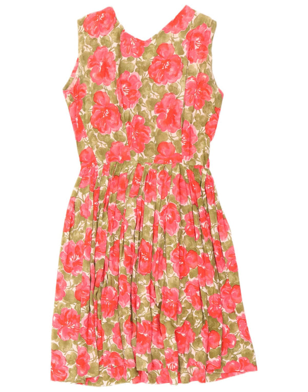 Rochie vintage pentru femei fără mâneci, în formă de A, UK 10, roz, florală
