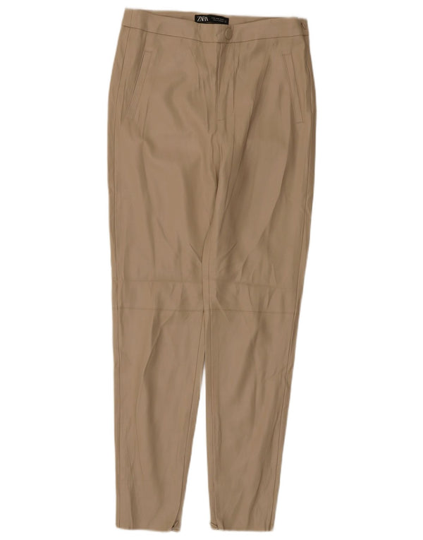 Pantaloni slim din piele artificială pentru femei cu talie înaltă Zara Mediu L28 L27 Bej