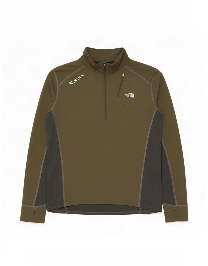 Top de trening The North Face pentru bărbați, cu fermoar și gât, color block, kaki