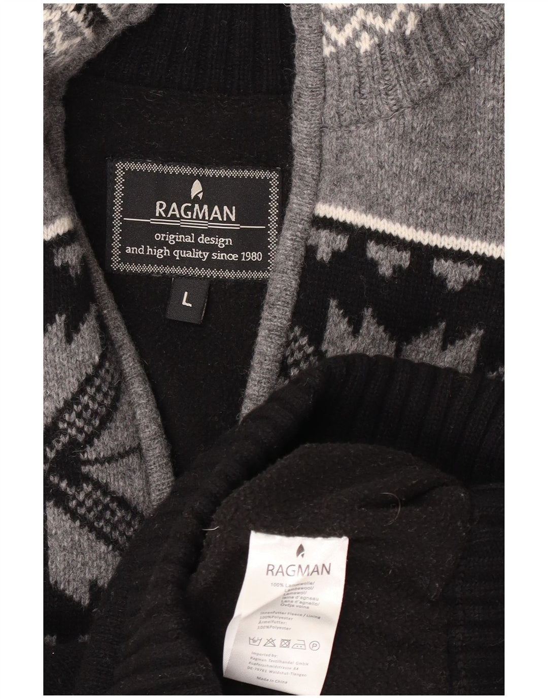Pulover pentru bărbați Ragman, cu fermoar, cu gât, lână de miel, neagră, mare