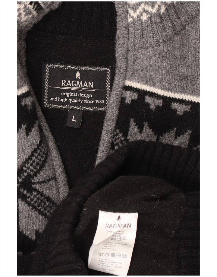 Pulover pentru bărbați Ragman, cu fermoar, cu gât, lână de miel, neagră, mare