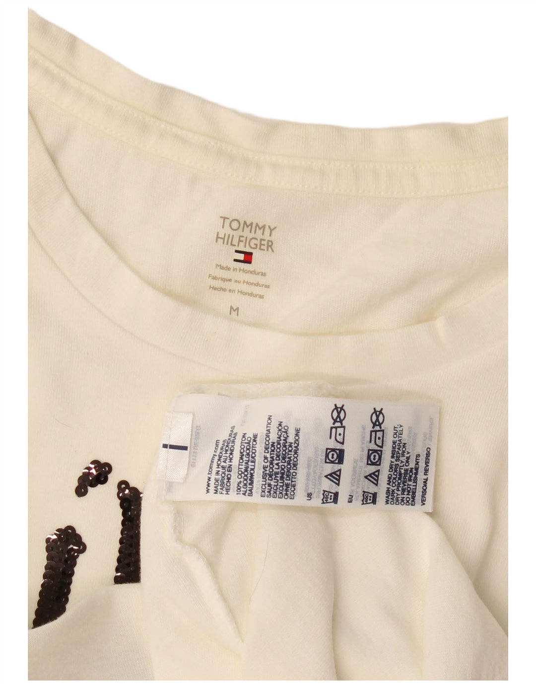 TOMMY HILFIGER Tricou cu grafic pentru femei Top UK 12 Medium Off White Bumbac