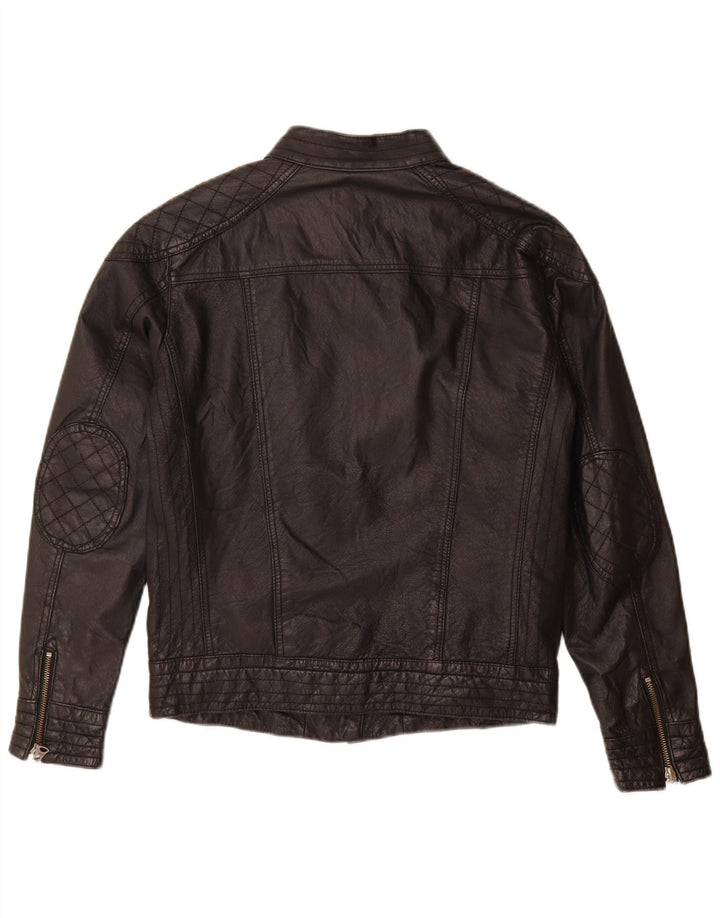 PEPE Jeans Jachetă Biker din piele pentru femei UK 14 Medium Black Leather