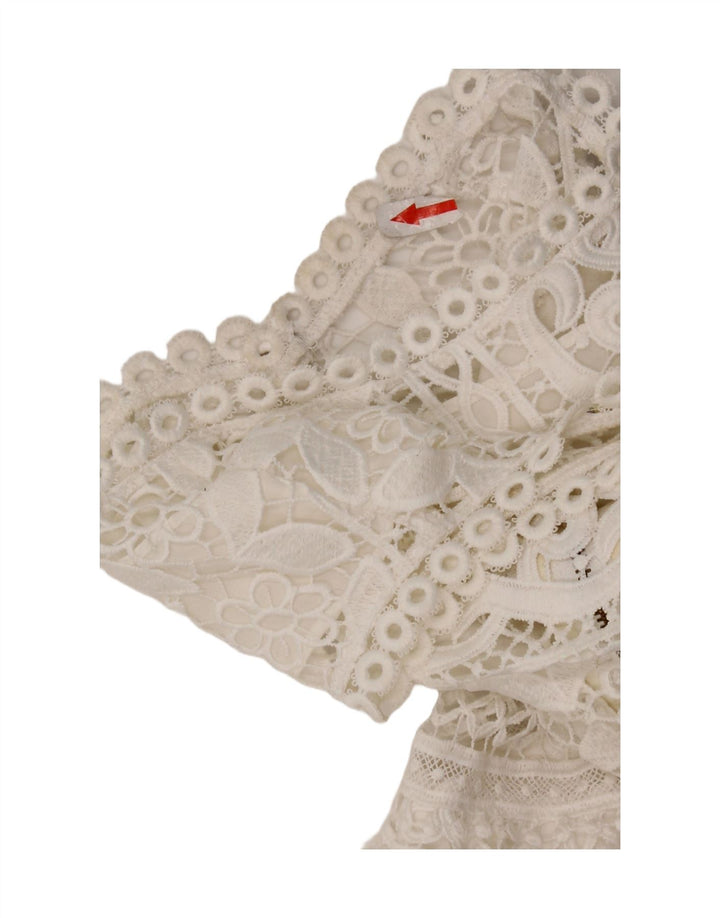 Rochie cu etaje din dantelă fără mâneci Guess UK 12 Poliester alb mediu