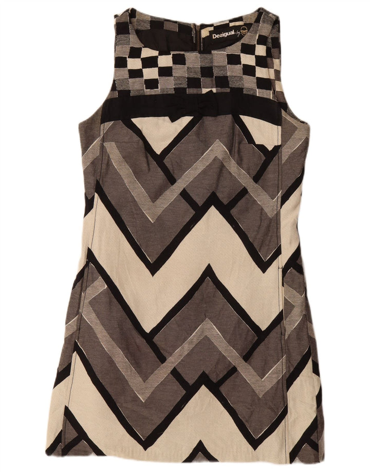 DESIGUAL Womens Sleeveless Sheath Dress EU 42 Large Grey Chevron Polyester