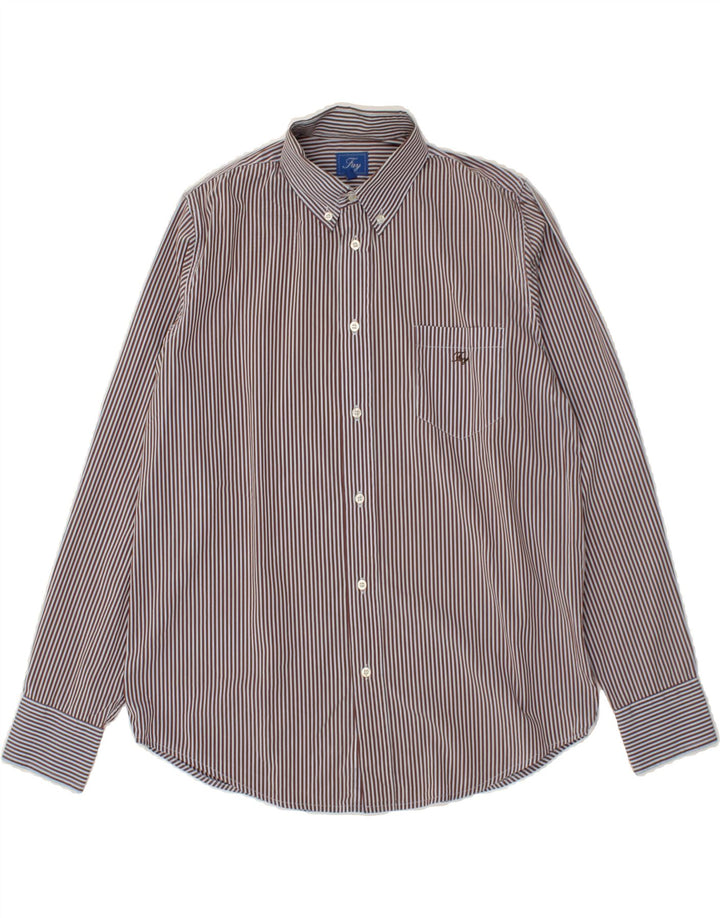 FAY Boys Shirt 13-14 Years Brown Pinstripe Cotton Vintage Fay and Second-Hand Fay from Messina Hembry 