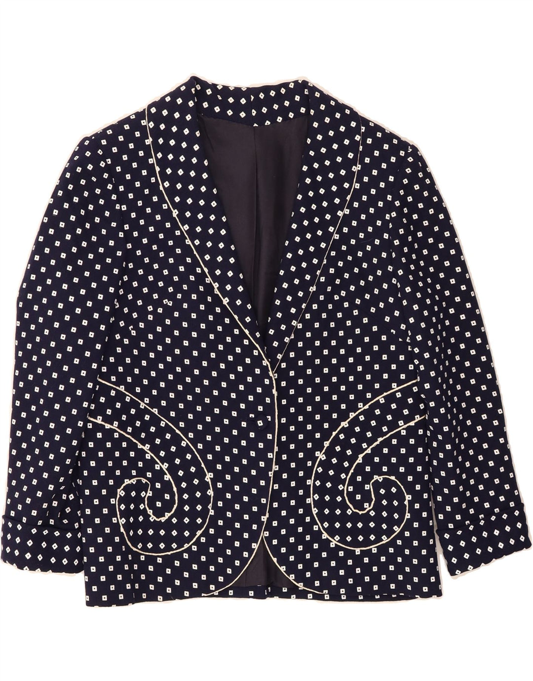 VINTAGE Womens 1 Button 2 Piece Set UK 16 Large Navy Blue Spotted Vintage Vintage and Second-Hand Vintage from Messina Hembry 
