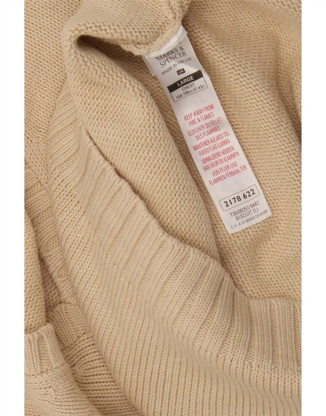 Pulover pentru bărbați Marks & Spencer, cu decolteu în V, mare, bej, bumbac