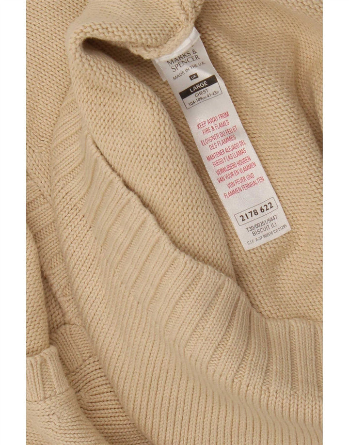 Pulover pentru bărbați Marks & Spencer, cu decolteu în V, mare, bej, bumbac