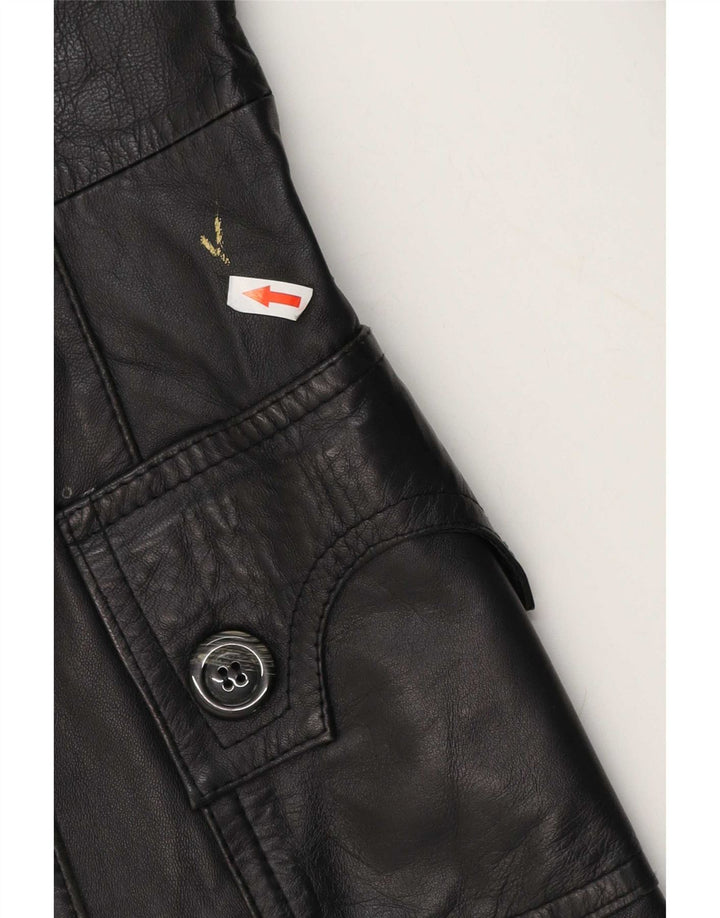 Palton din piele vintage pentru femei UK 10 mic negru