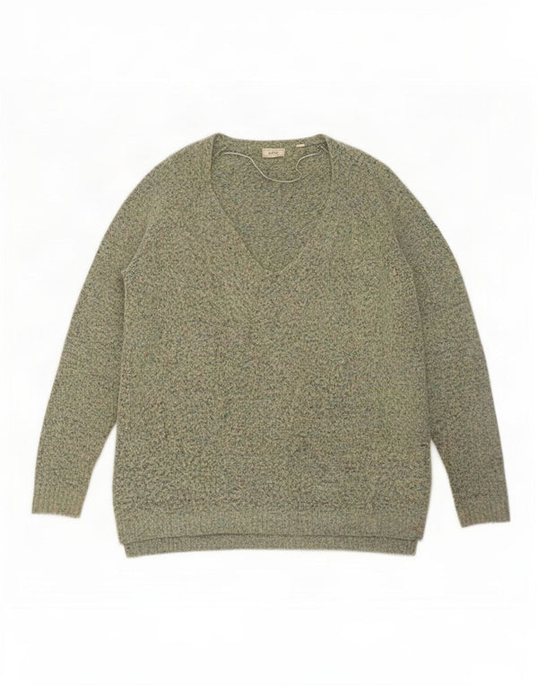 Pulover pentru femei Fat Face supradimensionat cu decolteu în V UK 10 Small Green Flecked