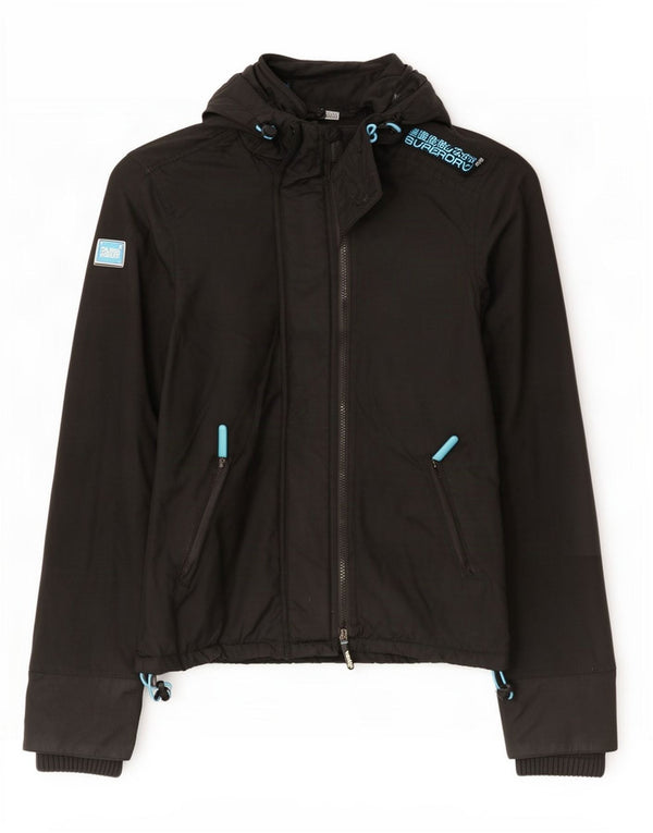 Jachetă Windbreaker pentru femei cu glugă Superdry UK 14 Medium Black Nylon