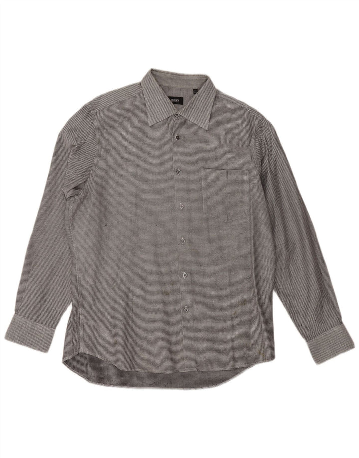 Cămașă de flanel pentru bărbați HUGO BOSS Mărimea 17 1/2 44 XL bumbac geometric gri