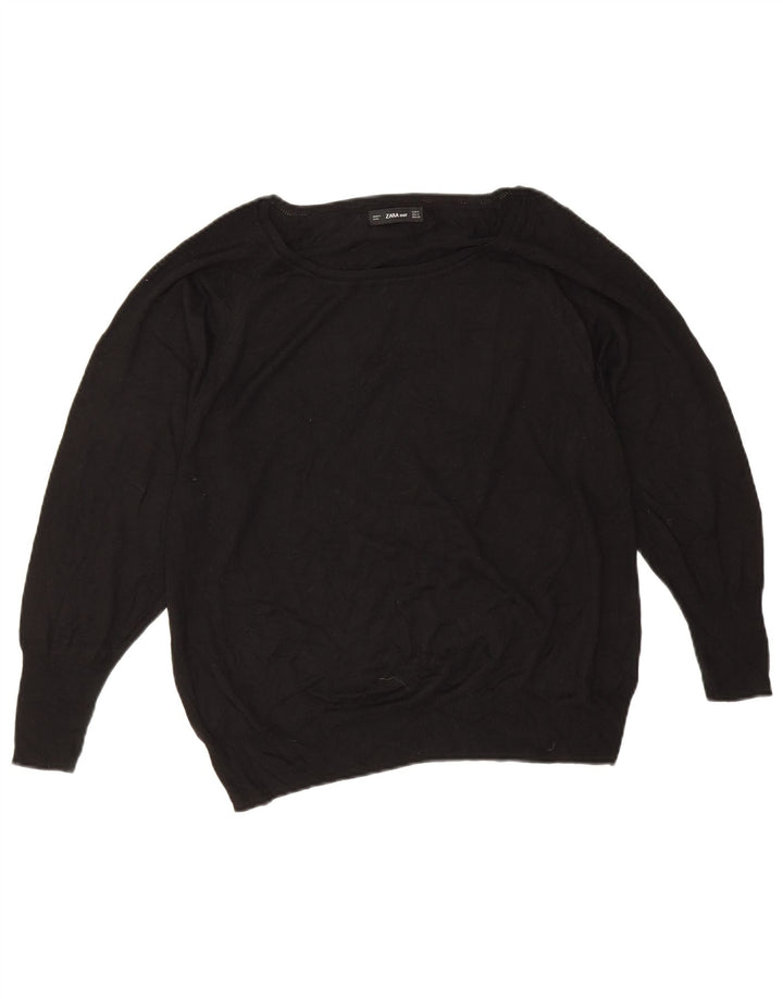 Pulover pentru femei supradimensionat cu gât de barcă Zara UK 14 Medium Negru