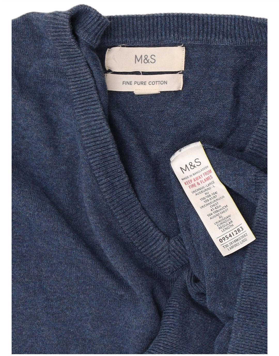 Pulover pentru bărbați Marks & Spencer, cu decolteu în V, mare, albastru, bumbac