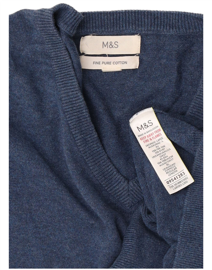 Pulover pentru bărbați Marks & Spencer, cu decolteu în V, mare, albastru, bumbac