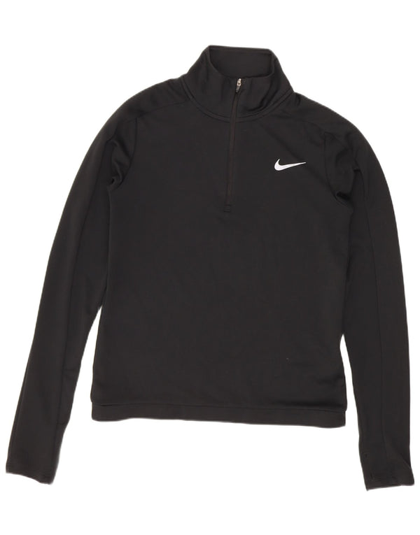 Top cu mânecă lungă pentru femei Dri Fit, cu fermoar și gât, UK 6 XS, poliester negru