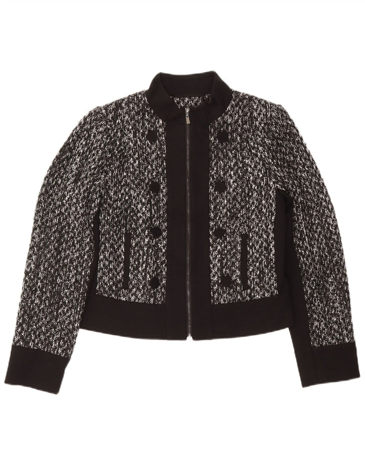 MARKS & SPENCER Womens Crop Blazer Jacket UK 12 Medium Black Flecked