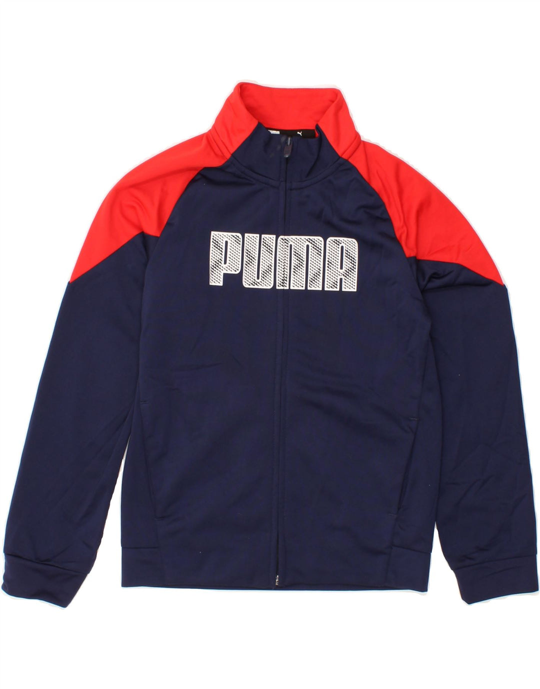 PUMA Boys Graphic Tracksuit Top Jacket 9-10 Years Navy Blue Colourblock Vintage Puma and Second-Hand Puma from Messina Hembry 