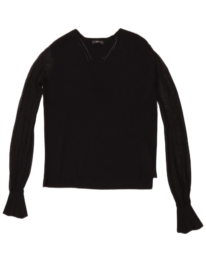Top femeie Zara cu mânecă lungă UK 10 mic, negru, viscoză