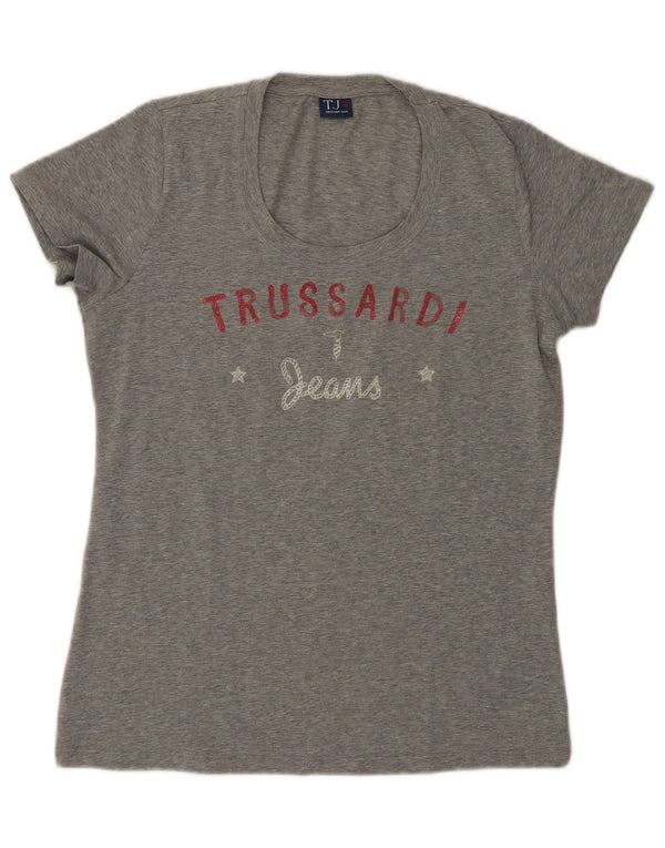Trussardi Jeans Tricou cu grafic pentru femei Top UK 14 Mare Bumbac gri