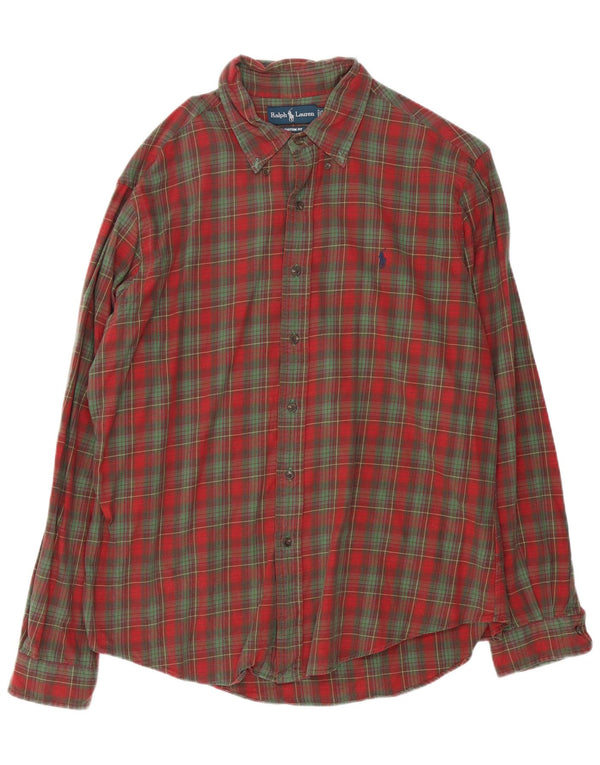Cămașă de flanel, personalizată, pentru bărbați, Ralph Lauren, XL, bumbac cu carouri roșii