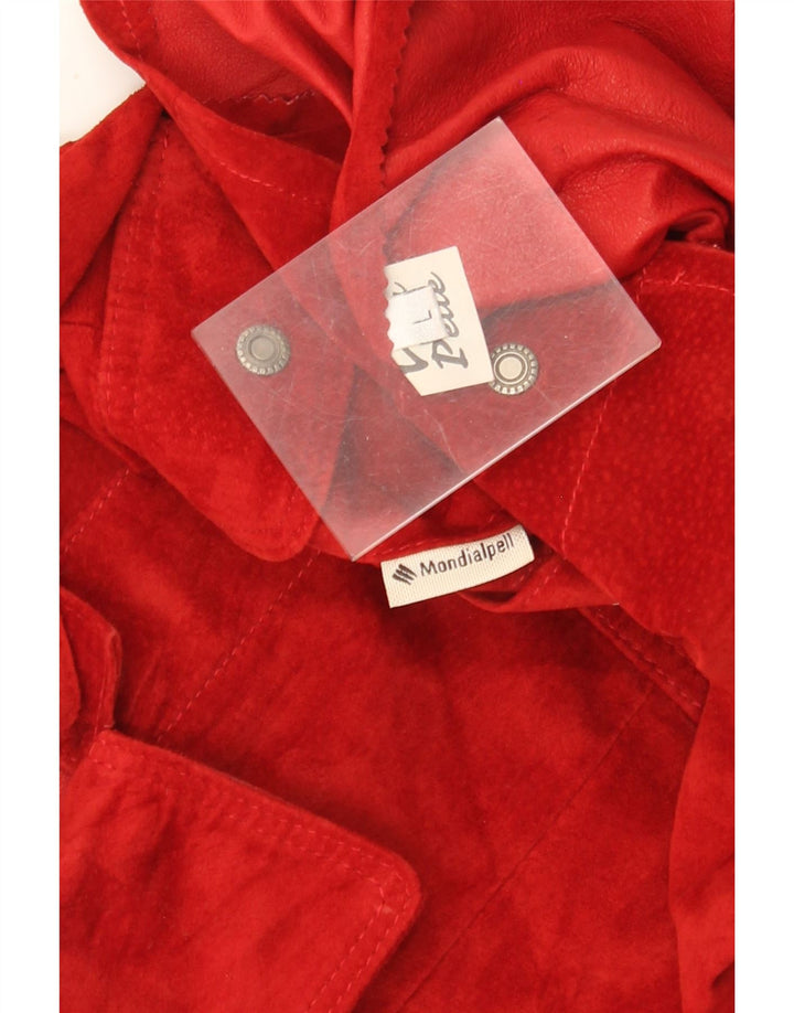 Gilet vintage pentru femei din piele intoarsa UK 14 mare, rosie