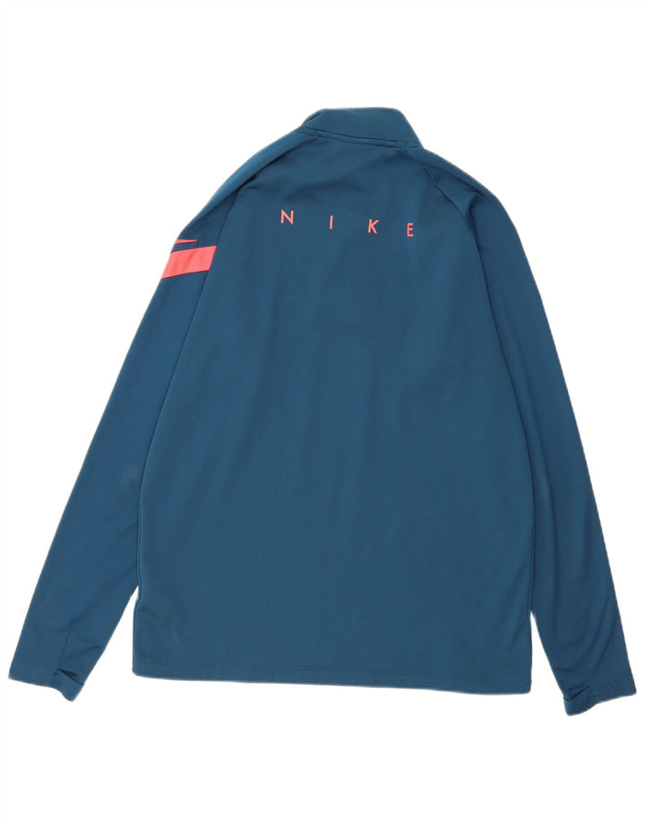 Top de trening NIKE Dri Fit Graphic, cu fermoar și gât, albastru mediu