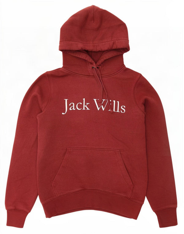Jack Wills Womens Graphic Oversized Hoodie Jumper UK 6 XS Burgundy Cotton