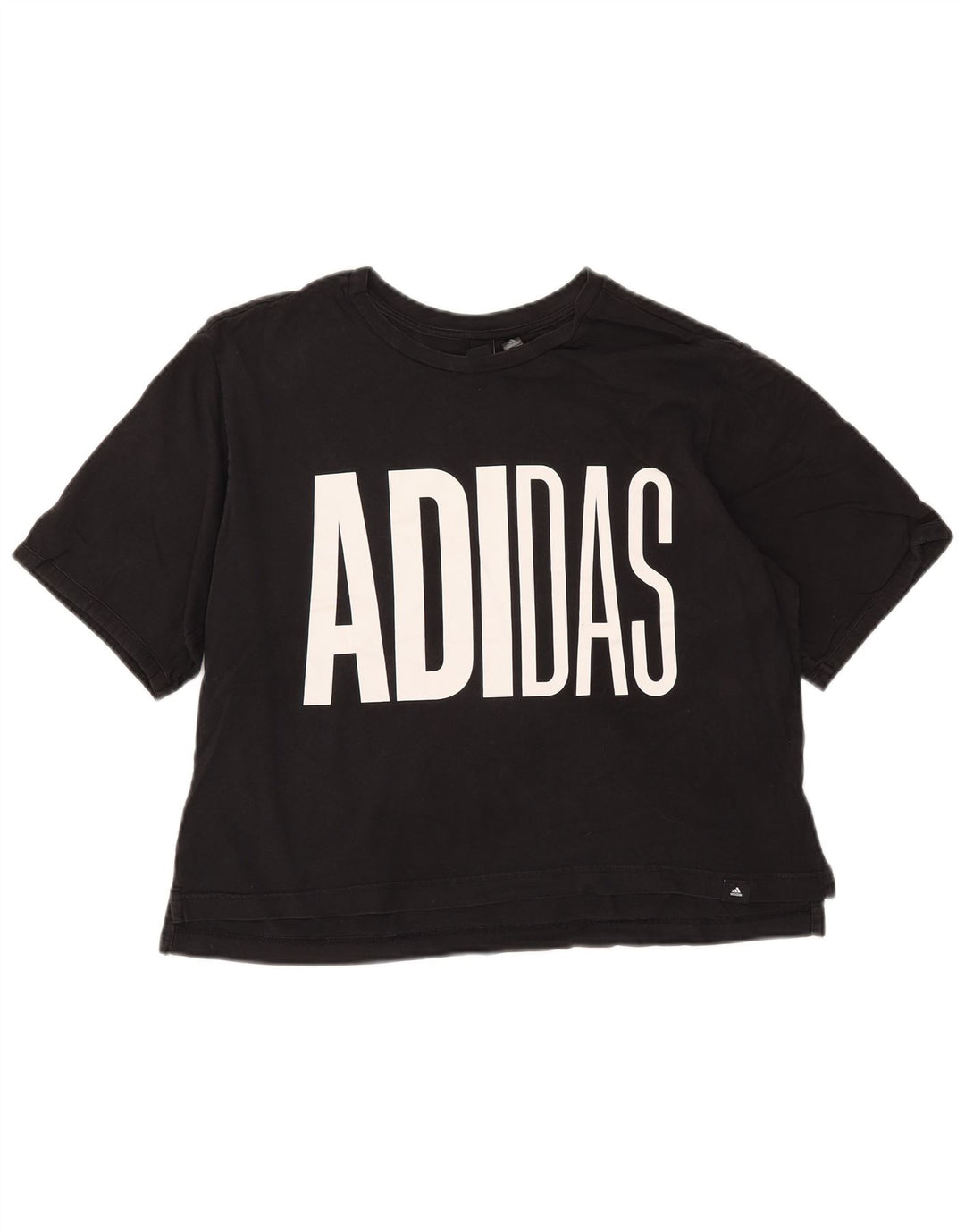 Tricou crop grafic ADIDAS pentru femei, Marea Britanie 16/18, bumbac negru mare