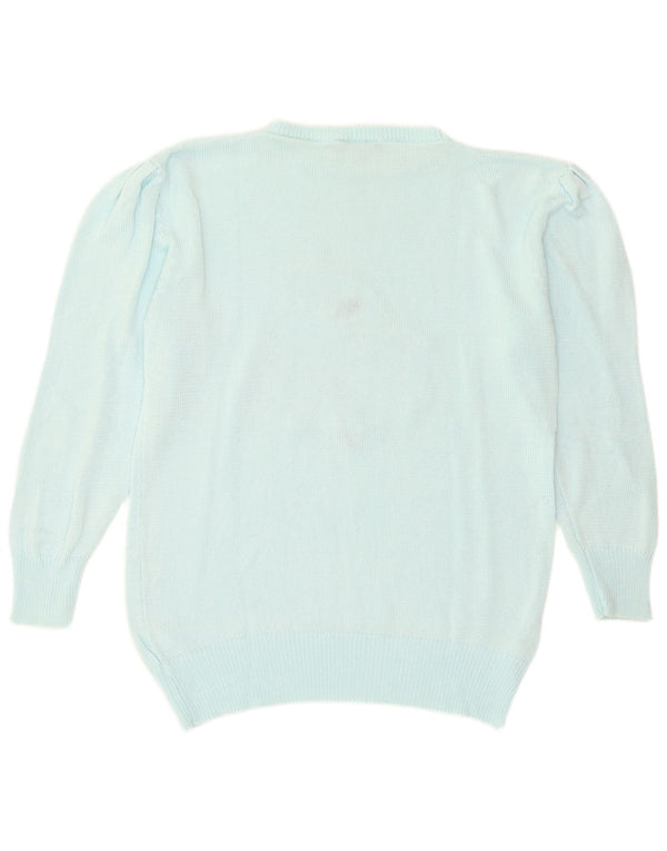 Pulover vintage pentru femei cu grafică cu gât de barcă EU 44 XL bumbac turcoaz